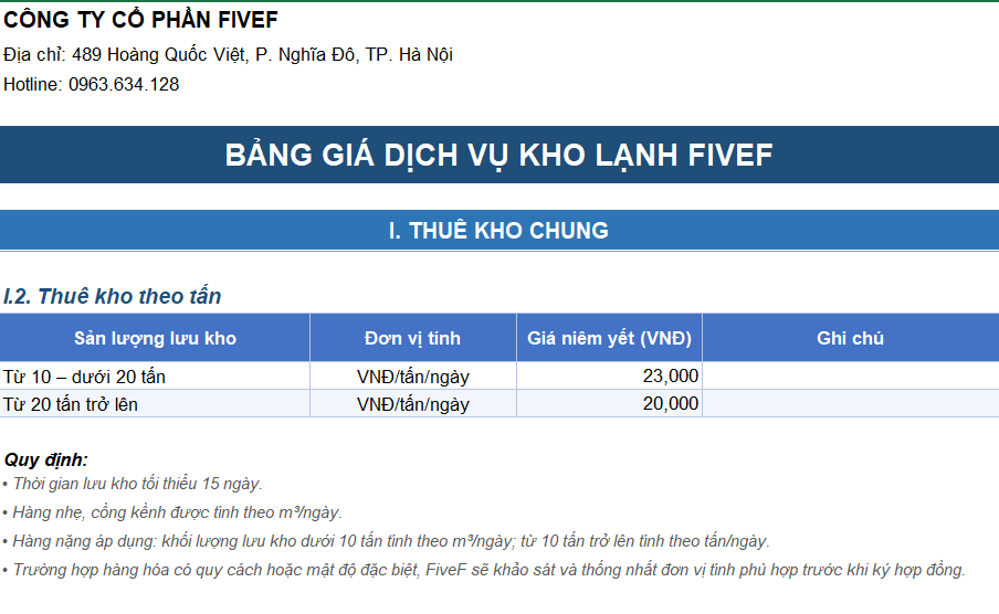 Giá thuê kho theo tấn